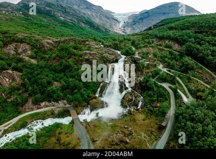 Briksdalsbreen is a glacier arm of Jostedalsbreen, and a lake, Briksdalsbre, Norway Stock Photo