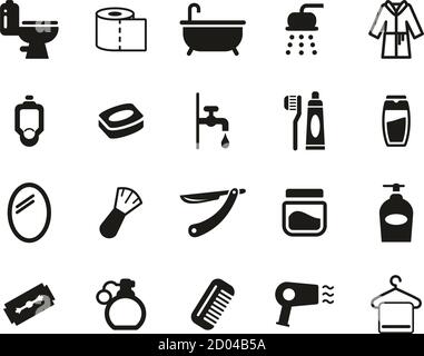 Bathroom Or Shower Icons Black & White Set Big Stock Vector