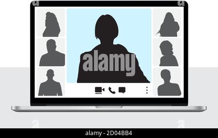 Video Conference, People Connecting Together Remote Working on Laptop Stock Vector