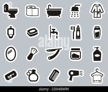 Bathroom Or Shower Icons Black & White Sticker Set Big Stock Vector