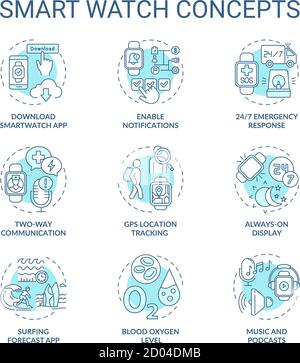 Smart watch concept icons set Stock Vector