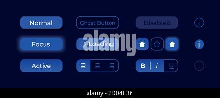 Glowing buttons UI elements kit Stock Vector