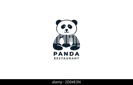 panda with fork and spoon logo Stock Vector