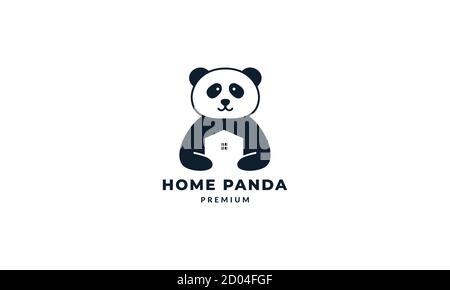 panda with home or house  cute cartoon logo icon vector illustration Stock Vector
