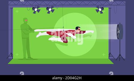 Superhero movie semi flat vector illustration Stock Vector