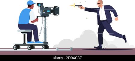 Action movie semi flat RGB color vector illustration Stock Vector