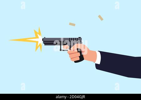 Shooting pistol semi flat RGB color vector illustration Stock Vector