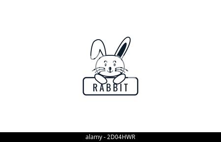 rabbit or bunny or hare  cute cartoon line smile with banner  logo icon vector illustration Stock Vector