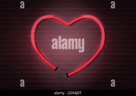Arrow Glowing Neon Red Tubes on Dark Brick Wall  Background. Vector Illustration EPS10 Stock Vector