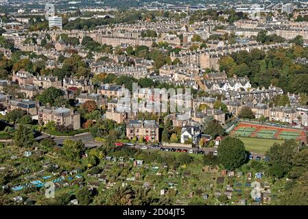 View of residential housing in South Edinburgh from Blackford Hill. Stock Photo