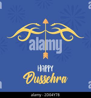 happy dussehra festival of india, gold arrow bow weapon classic blue background vector illustration Stock Vector
