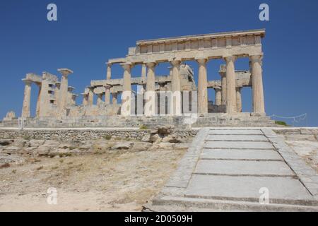 The Ancient Greek Temple of Afaea (Afaia) in Aegina island in Greece Stock Photo