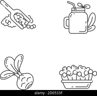 Greens variety pixel perfect linear icons set Stock Vector