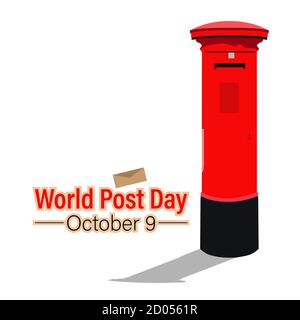 World Post Day, October 9. Conceptual design illustration vector for world post day with world map and postbox. Stock Vector