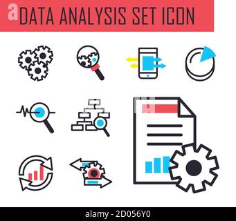 Data analysis line and fill style symbols set design, and information ...