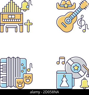 Different cultures music RGB color icons set Stock Vector