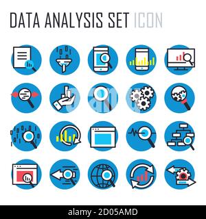 Data analysis line and fill style set of icons design, and information theme Vector illustration Stock Vector