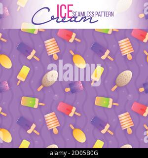 Ice cream seamless pattern. Ice cream texture with sweet desserts.  Stock Vector