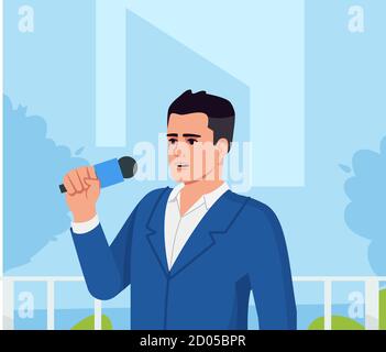 Reporter semi flat vector illustration Stock Vector