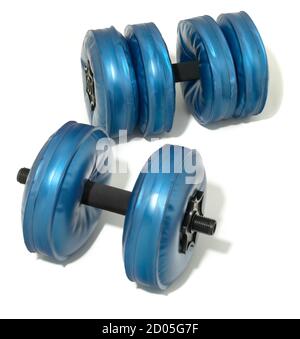 https://l450v.alamy.com/450v/2d05g7f/aquabells-dumbbells-travel-weights-photographed-on-a-white-background-2d05g7f.jpg