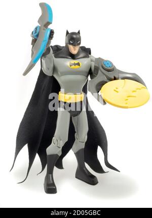 batman action figure with weapons photographed on a white background Stock Photo