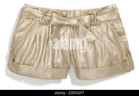 Bensoni Gold Shorts with belt loop bows photographed on a white background. Stock Photo