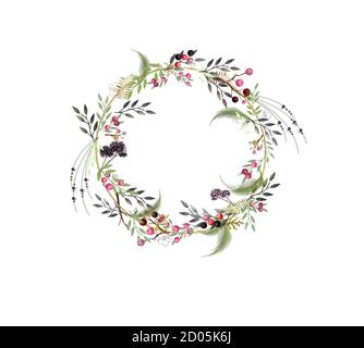 Beautiful floral illustration of Christmas wreath. Elegant design for card, weddings, invitation, tags, template Stock Photo