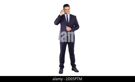 Handsome businessman with headset looking into camera and smilin Stock Photo