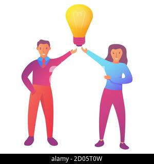 Successful businesswoman,businessman character idea bulb. Problem solving.Creative concept cartoon invented.Flat illustration vector. Stock Vector