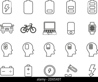 Battery Or Electric Power Icons Thin Line Set Big Stock Vector