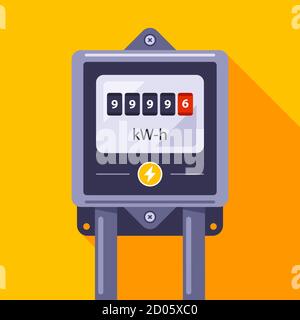 an electric meter with a dial hangs on the wall. flat vector illustration. Stock Vector