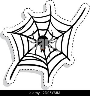 Sticker of a spider over a spiderweb. Halloween season icon - Vector Stock Vector