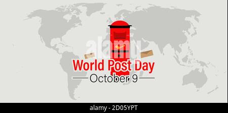 World Post Day, October 9. Conceptual design illustration vector for world post day with world map and postbox. Stock Vector
