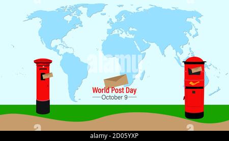 World Post Day, October 9. Conceptual design illustration vector for world post day with world map and postbox. Stock Vector