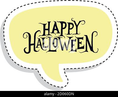 Sticker of a happy halloween label. Comic bubble chat - Vector Stock Vector