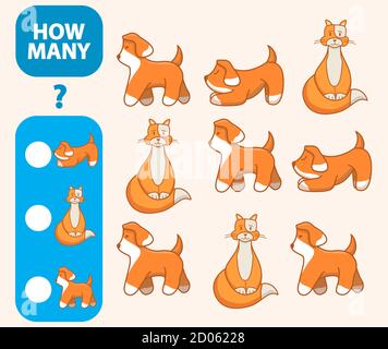 Count how many cats,hares,dogs is educational game. Maths task development of logical thinking of children. Stock Vector