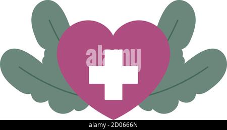 medical heart cross herbal leaf isolated icon style vector illustration Stock Vector