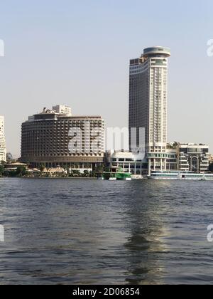 Modern buildings of Cairo on the bank of the Nile river, Egypt Stock ...