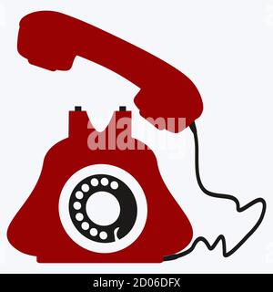 Red telephone ringing. Retro style. Isolated on a white background. Vector illustration. Stock Vector