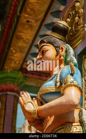 Hindu God Statues Surrounding Muthumariamman Temple in Kandy Sri Lanka. Stock Photo