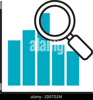 Magnifying glass over a bar chart icon simple flat vector symbol ...