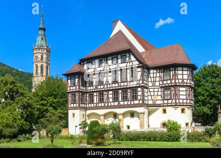 Castle Residence (Residenzschloss) or Residential Palace in Bad Urach, Germany. This beautiful castle is landmark of Baden-Wurttemberg. Medieval half- Stock Photo