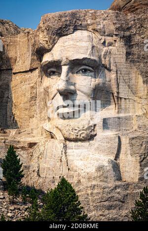 Portrait of Abraham Lincoln on Mount Rushmore, South Dakota Stock Photo