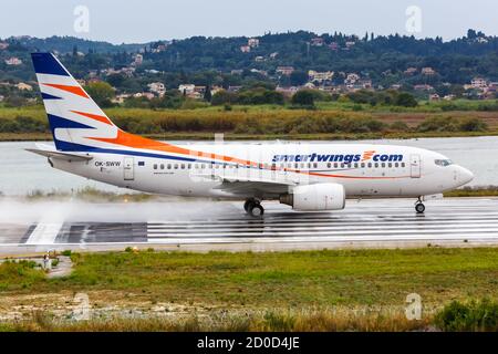 A Boeing 737-700 aircraft of Smart Avia Airlines is seen in the sky ...