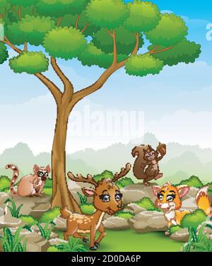 Wild animal cartoon in the jungle Stock Vector