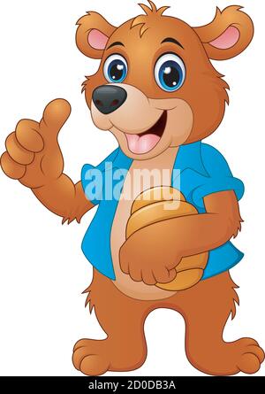 Cartoon illustration of bear holding honeycomb Stock Vector