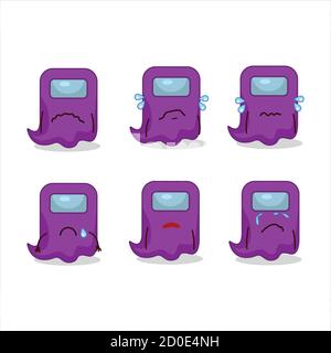 Ghost among us purple cartoon character with sad expression Stock Vector