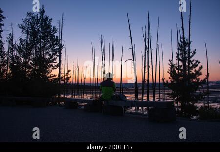 Sunset at the Fountain Paint Pots, Lower Geyser Basin, Yellowstone National Park, Wyoming, USA Stock Photo