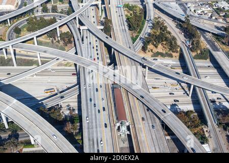 Century Harbor Freeway interchange intersection junction Highway Los Angeles roads traffic America city aerial top view photo