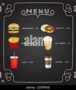 Fast food menu on chalkboard, vector Stock Vector